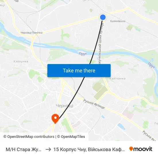 М/Н Стара Жучка to 15 Корпус Чну, Військова Кафедра map