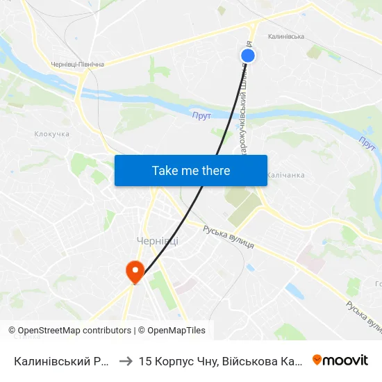 Калинівський Ринок to 15 Корпус Чну, Військова Кафедра map
