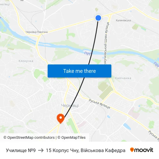 Училище №9 to 15 Корпус Чну, Військова Кафедра map