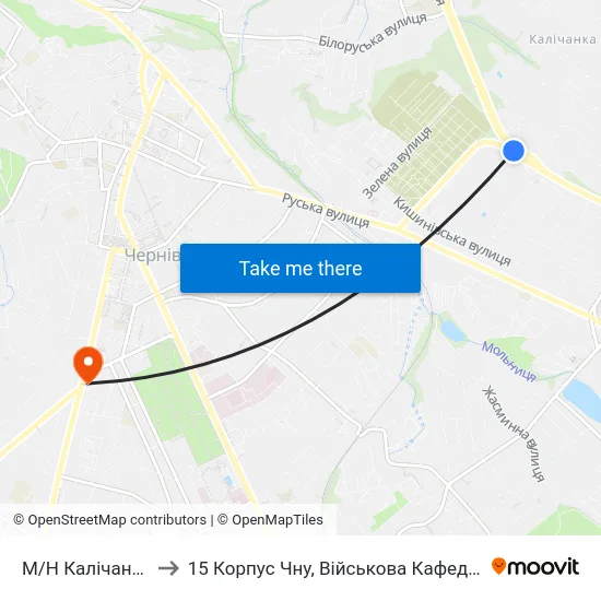 М/Н Калічанка to 15 Корпус Чну, Військова Кафедра map