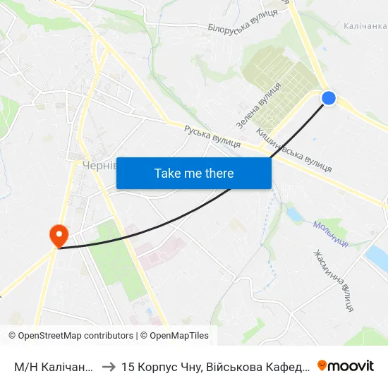 М/Н Калічанка to 15 Корпус Чну, Військова Кафедра map