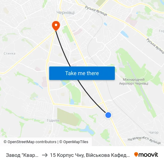 Завод "Кварц" to 15 Корпус Чну, Військова Кафедра map