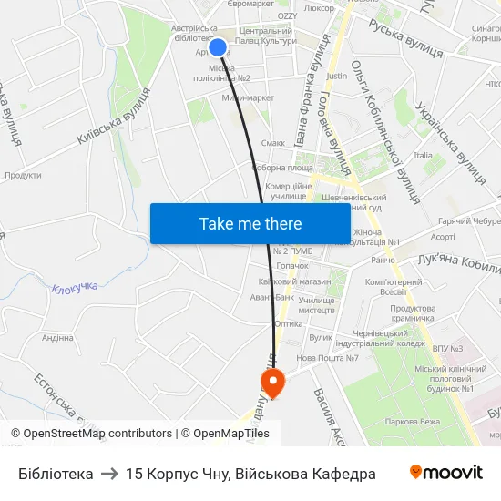 Бібліотека to 15 Корпус Чну, Військова Кафедра map