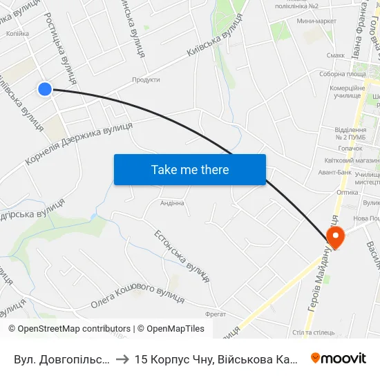 Вул. Довгопільська to 15 Корпус Чну, Військова Кафедра map