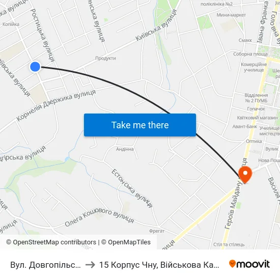 Вул. Довгопільська to 15 Корпус Чну, Військова Кафедра map