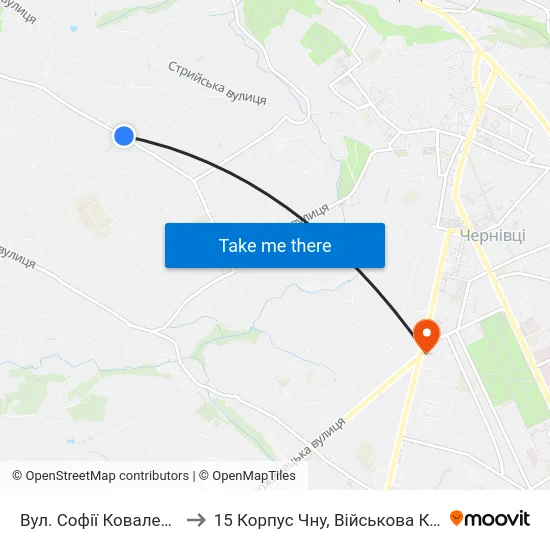 Вул. Софії Ковалевської to 15 Корпус Чну, Військова Кафедра map