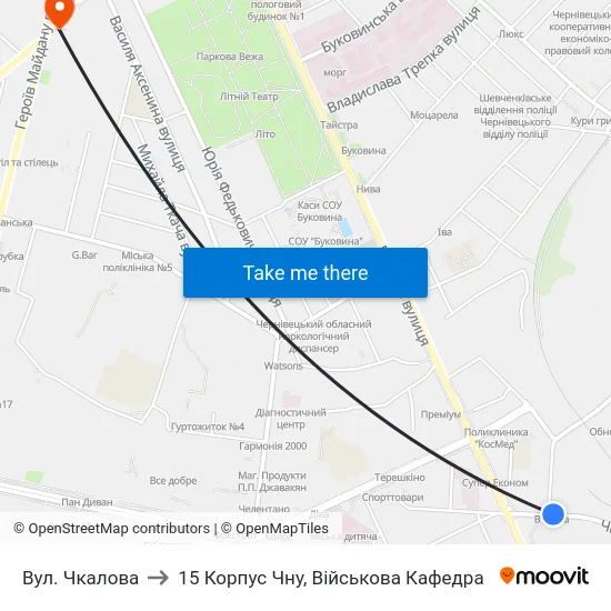 Вул. Чкалова to 15 Корпус Чну, Військова Кафедра map