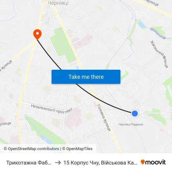 Трикотажна Фабрика to 15 Корпус Чну, Військова Кафедра map