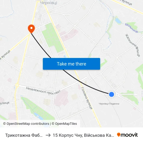 Трикотажна Фабрика to 15 Корпус Чну, Військова Кафедра map