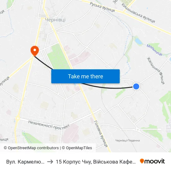 Вул. Кармелюка to 15 Корпус Чну, Військова Кафедра map