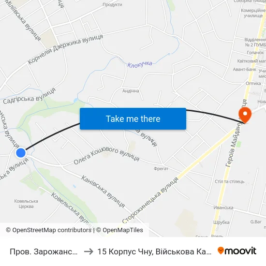 Пров. Зарожанський to 15 Корпус Чну, Військова Кафедра map