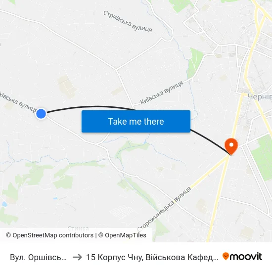 Вул. Оршівська to 15 Корпус Чну, Військова Кафедра map