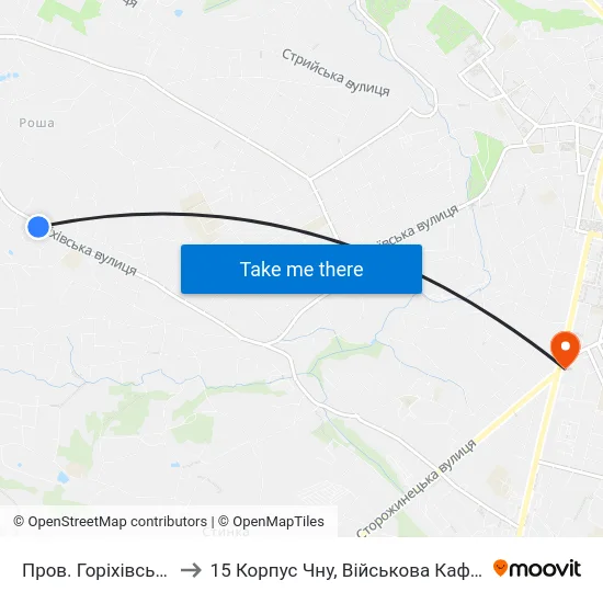 Пров. Горіхівський to 15 Корпус Чну, Військова Кафедра map