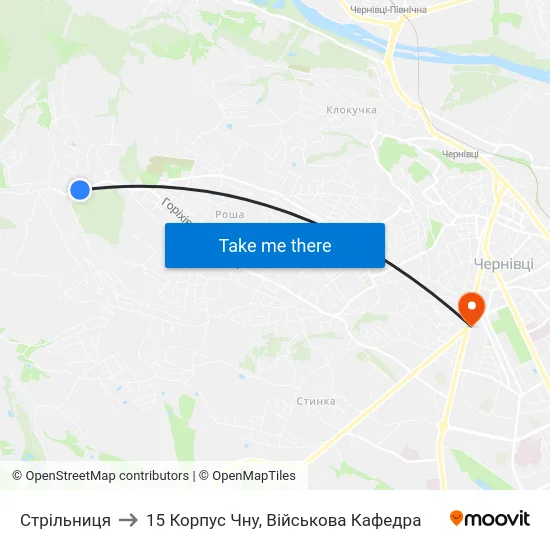 Стрільниця to 15 Корпус Чну, Військова Кафедра map