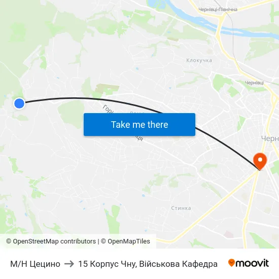 М/Н Цецино to 15 Корпус Чну, Військова Кафедра map