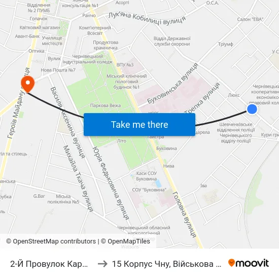 2-Й Провулок Кармелюка to 15 Корпус Чну, Військова Кафедра map