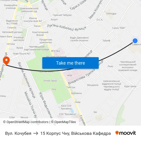 Вул. Кочубея to 15 Корпус Чну, Військова Кафедра map