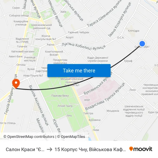 Салон Краси "Єва" to 15 Корпус Чну, Військова Кафедра map