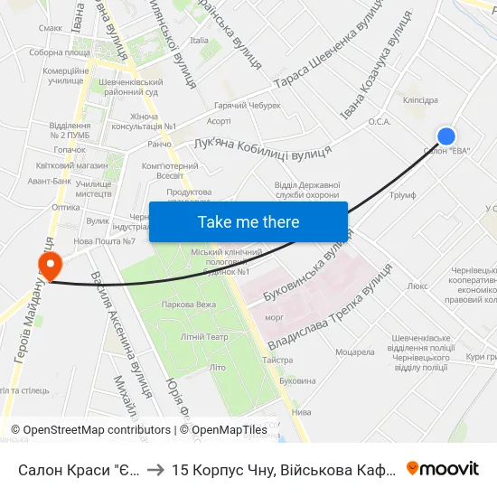 Салон Краси "Єва" to 15 Корпус Чну, Військова Кафедра map
