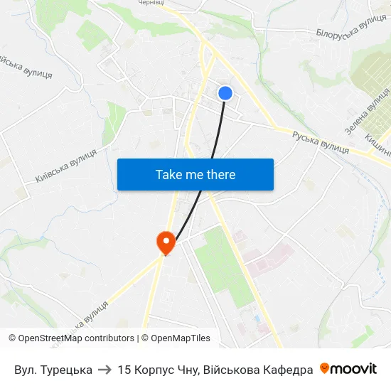 Вул. Турецька to 15 Корпус Чну, Військова Кафедра map