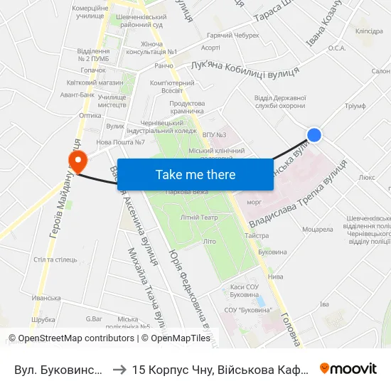 Вул. Буковинська to 15 Корпус Чну, Військова Кафедра map