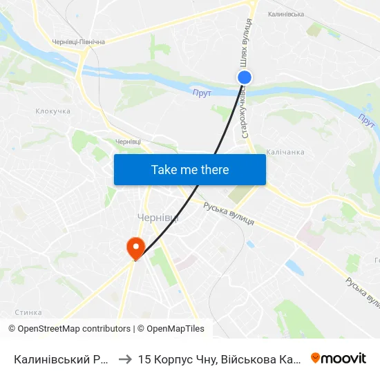 Калинівський Ринок to 15 Корпус Чну, Військова Кафедра map