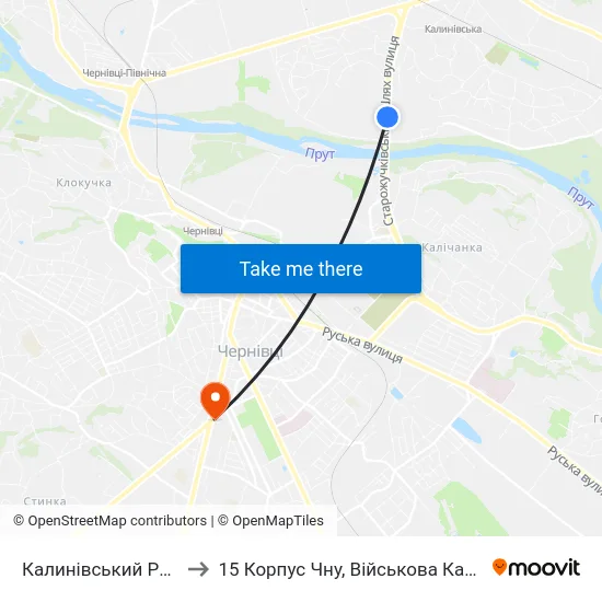Калинівський Ринок to 15 Корпус Чну, Військова Кафедра map