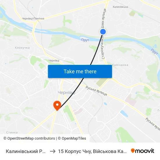 Калинівський Ринок to 15 Корпус Чну, Військова Кафедра map