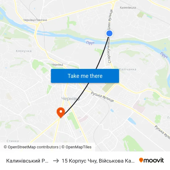 Калинівський Ринок to 15 Корпус Чну, Військова Кафедра map