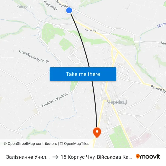 Залізничне Училище to 15 Корпус Чну, Військова Кафедра map