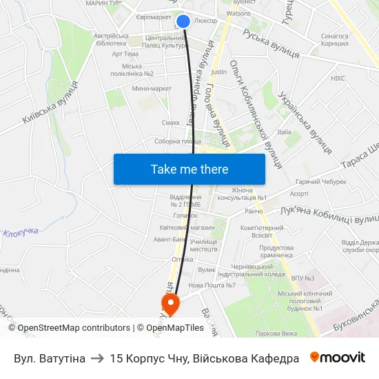 Вул. Ватутіна to 15 Корпус Чну, Військова Кафедра map