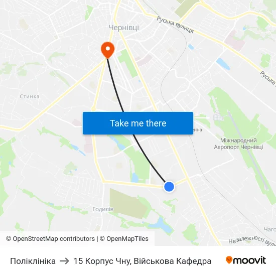 Поліклініка to 15 Корпус Чну, Військова Кафедра map