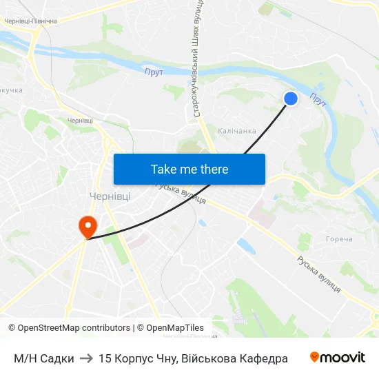 М/Н Садки to 15 Корпус Чну, Військова Кафедра map