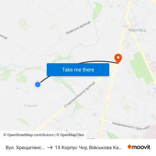 Вул. Хрещатинська to 15 Корпус Чну, Військова Кафедра map
