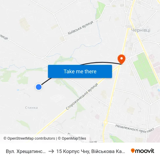 Вул. Хрещатинська to 15 Корпус Чну, Військова Кафедра map
