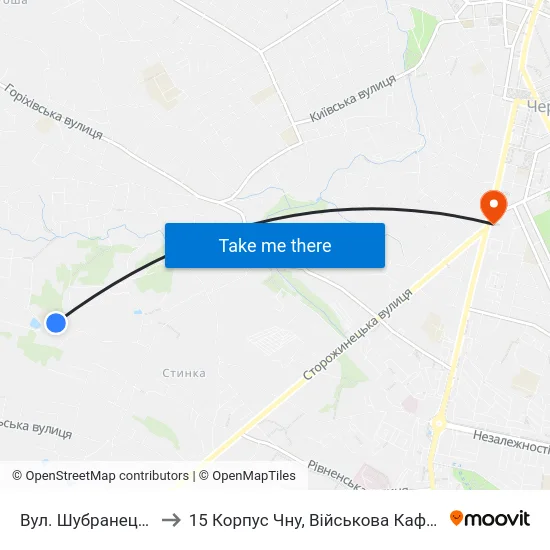Вул. Шубранецька to 15 Корпус Чну, Військова Кафедра map