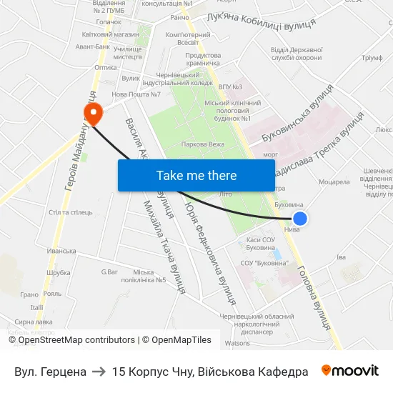 Вул. Герцена to 15 Корпус Чну, Військова Кафедра map