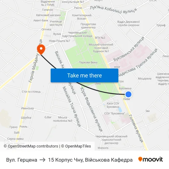 Вул. Герцена to 15 Корпус Чну, Військова Кафедра map