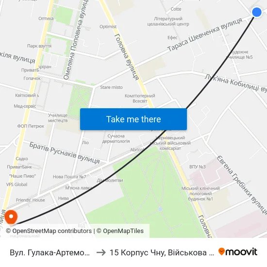 Вул. Гулака-Артемовського to 15 Корпус Чну, Військова Кафедра map