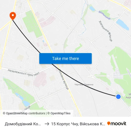 Домобудівний Комбінат to 15 Корпус Чну, Військова Кафедра map