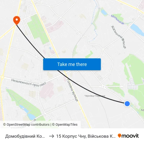 Домобудівний Комбінат to 15 Корпус Чну, Військова Кафедра map