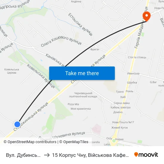 Вул. Дубинська to 15 Корпус Чну, Військова Кафедра map