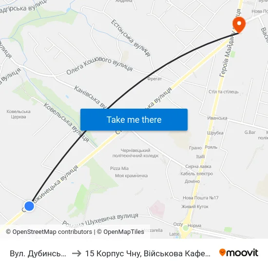 Вул. Дубинська to 15 Корпус Чну, Військова Кафедра map