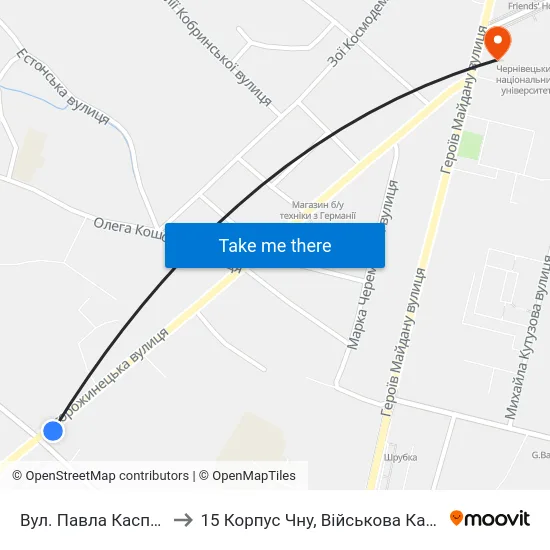 Вул. Павла Каспрука to 15 Корпус Чну, Військова Кафедра map