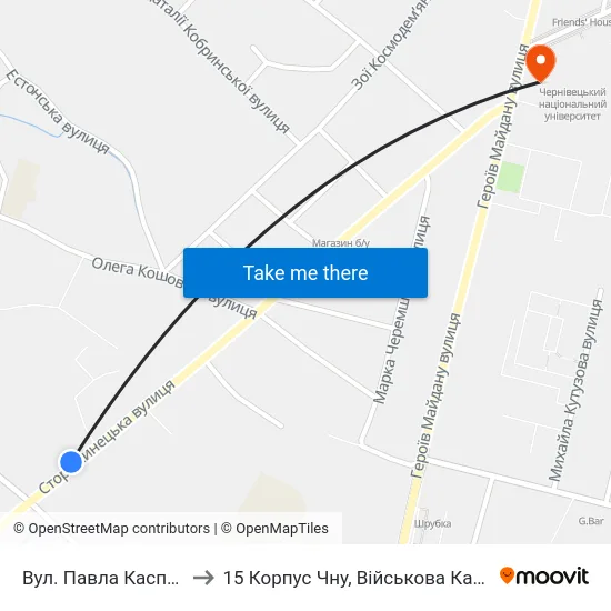 Вул. Павла Каспрука to 15 Корпус Чну, Військова Кафедра map