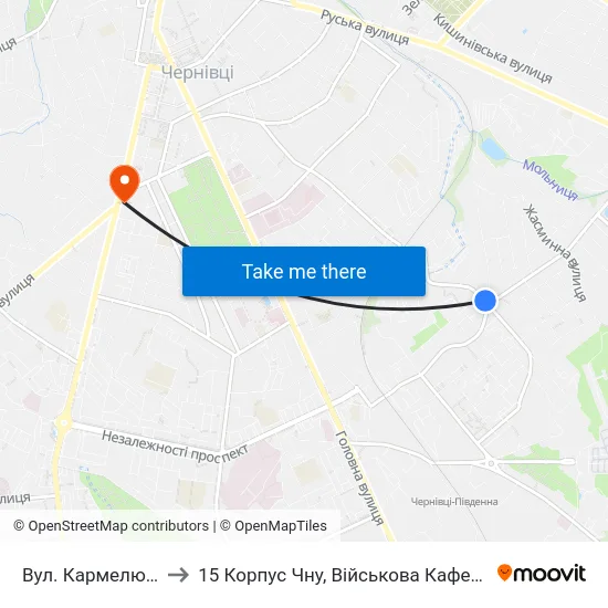 Вул. Кармелюка to 15 Корпус Чну, Військова Кафедра map