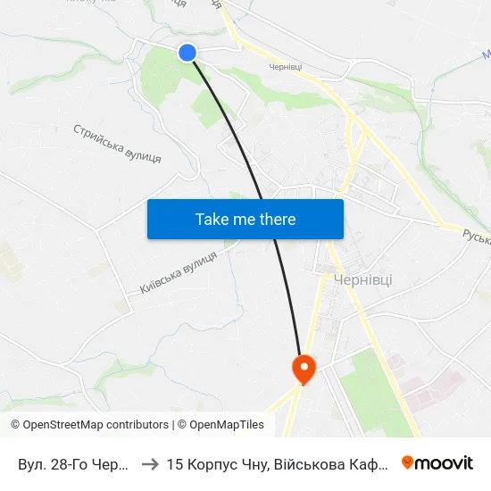 Вул. 28-Го Червня to 15 Корпус Чну, Військова Кафедра map