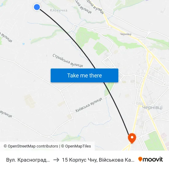 Вул. Красноградська to 15 Корпус Чну, Військова Кафедра map