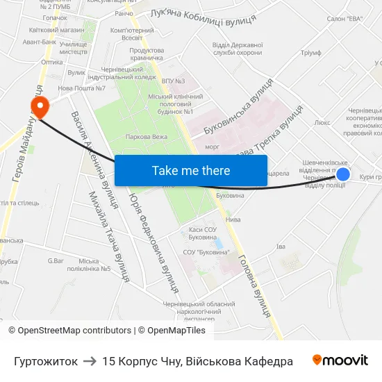 Гуртожиток to 15 Корпус Чну, Військова Кафедра map
