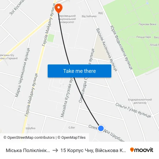 Міська Поліклініка №5 to 15 Корпус Чну, Військова Кафедра map